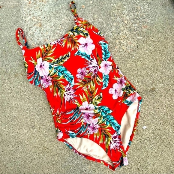 Kona Sol Hawaiian Floral One Piece Swimsuit Size 14 - Picture 2 of 8